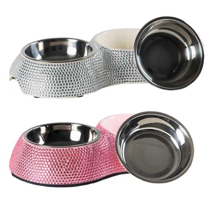 Silver Crystal Dog Bowl