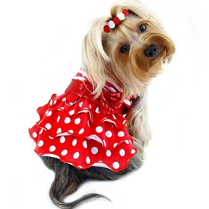 Red Sparkling Polka Dot Small Dog Dress