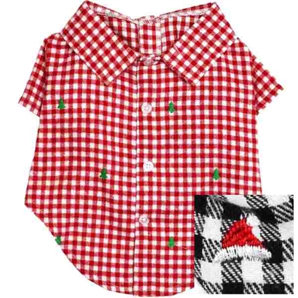 red and black plaid dog shirt